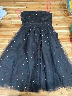 Betsey Johnson Black Tulle Party Dress with Multicolor Bead Dots